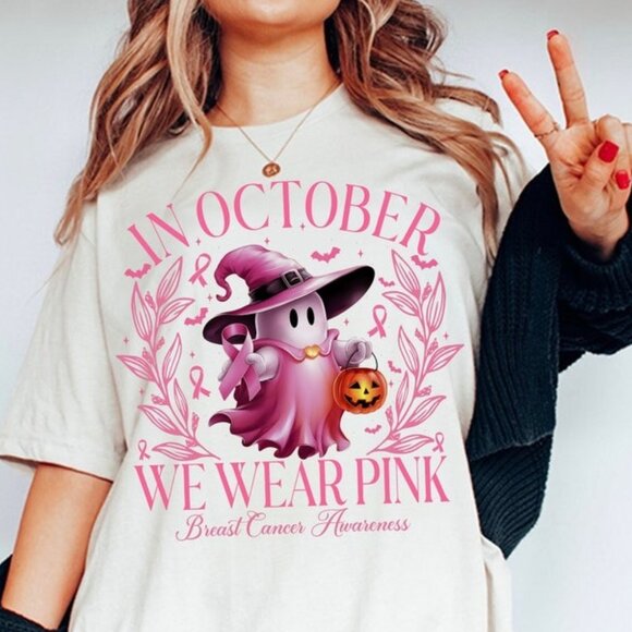 Tops - In October We Wear Pink, Cancer Halloween Shirt, Breast Cancer Halloween Shirt